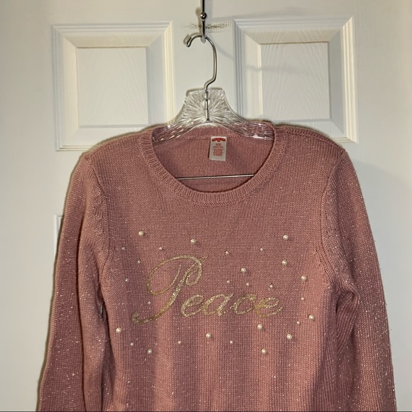 Holiday Time Pink/White “Peace” Pullover Christmas Sweater S - Picture 5 of 8